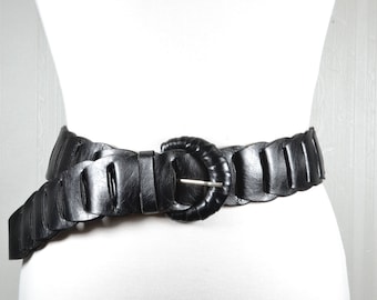 Wide Black Braided Leather Belt