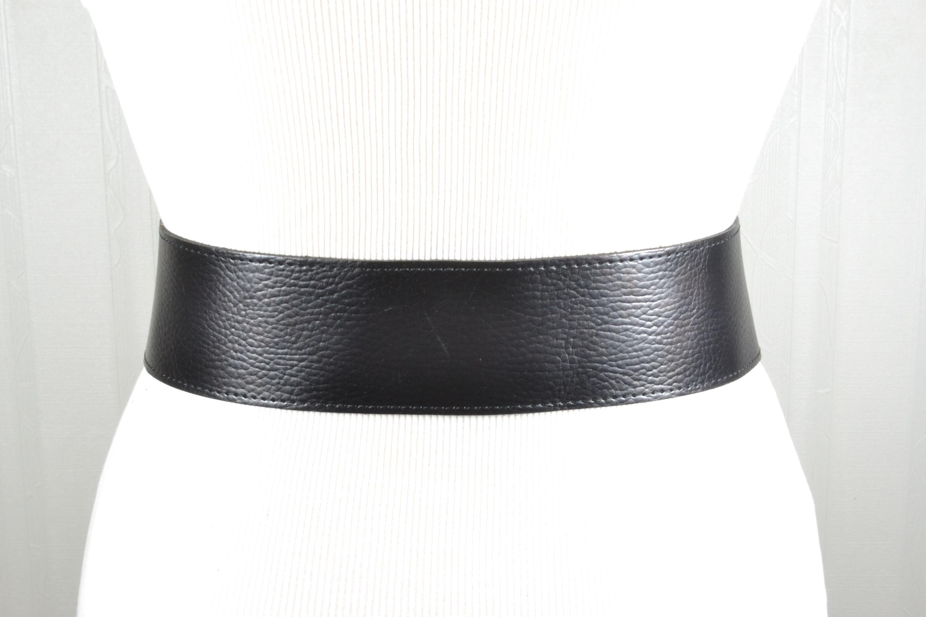 Wide Black Leather Corset Belt: Silver Buckle, Vintage  display picture 1