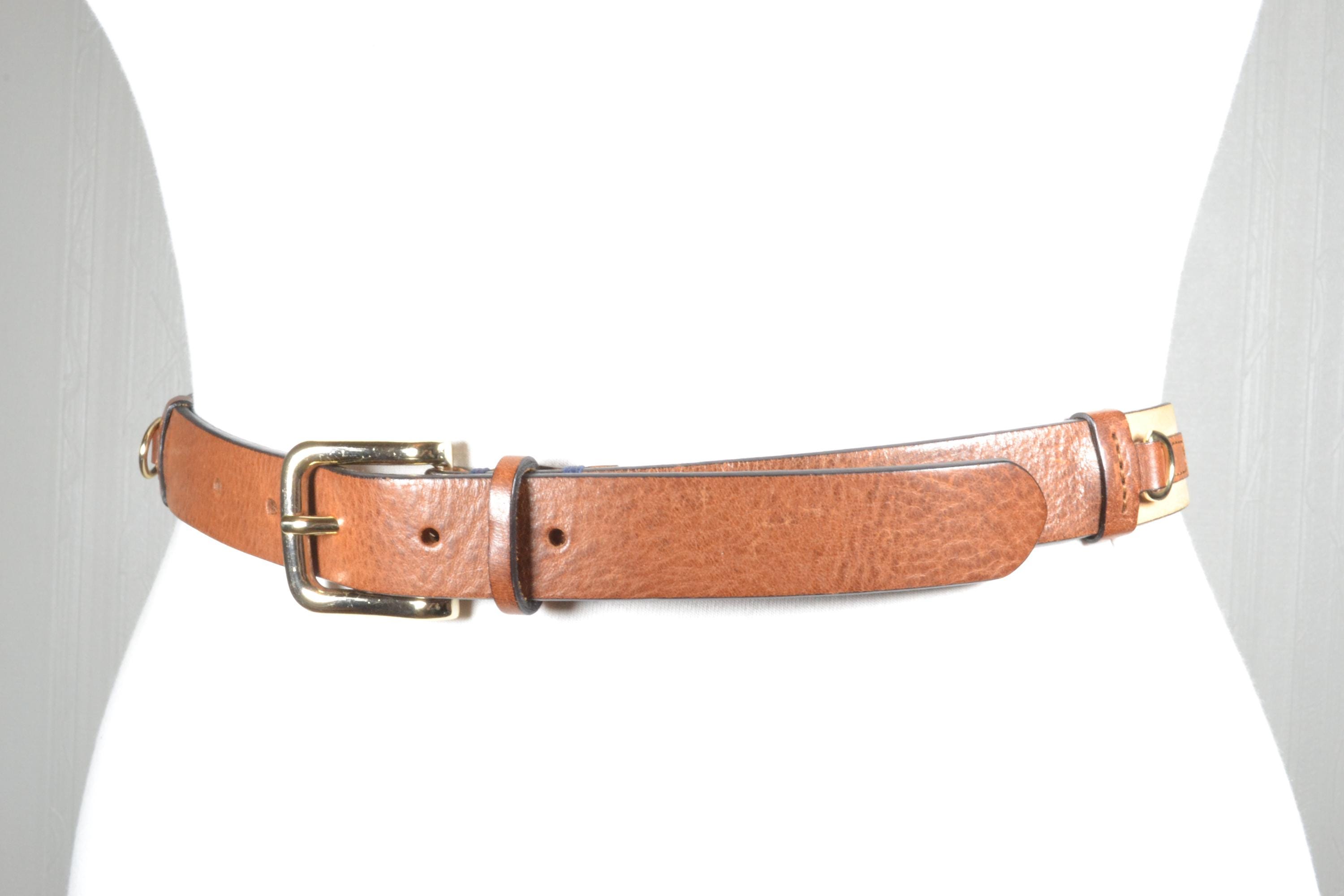 Vintage Skinny Brown Beige Tanned Leather Belt With Gold 