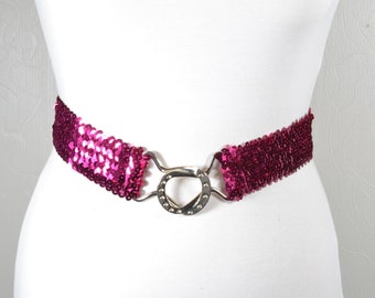 Vintage Purple Sequin Belt: Elastic Stretchy Clasp