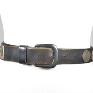 Black Leather Belt with Coin Accents, Black Industrial Fashion Belt, Wide Black Western Belt, Boho Cowboy Guero Belt, Rodeo Belt Women Men