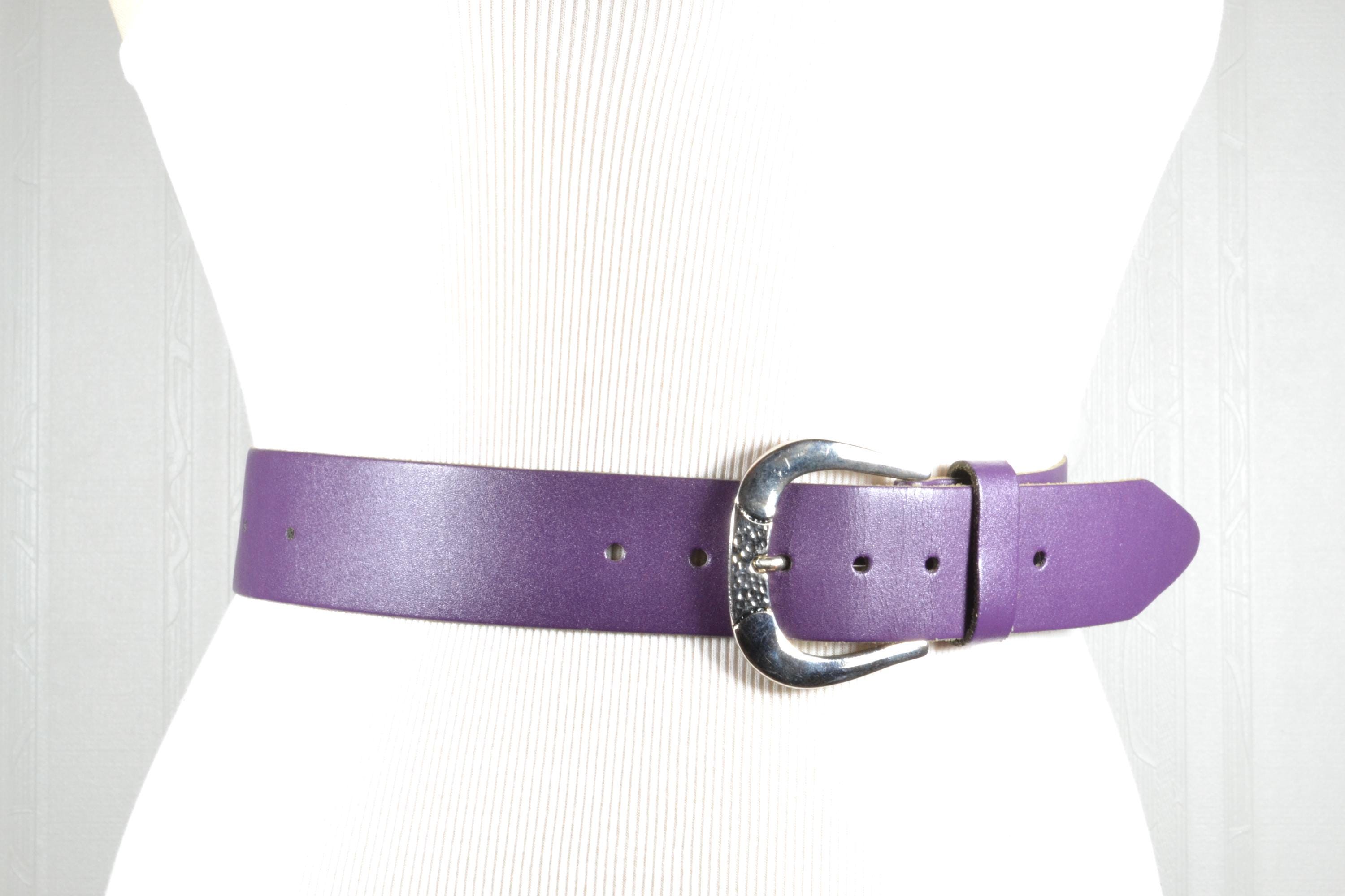 NEW Blugaya Womens XL Lavender Gray Leather Statement Belt Silver Buckle Italy Reversible Belt Bonded Leather with Removable Silver-Tone  main image 2