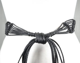 Vintage Wide Black Braided Tie Belt Black Braided Macrame Tie Accent Belt – Box & Burrow Vintage main image 4