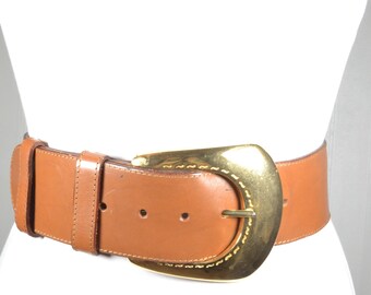 Vintage 80s Gold Leather Pearl Studded Belt Size Small  display picture 1