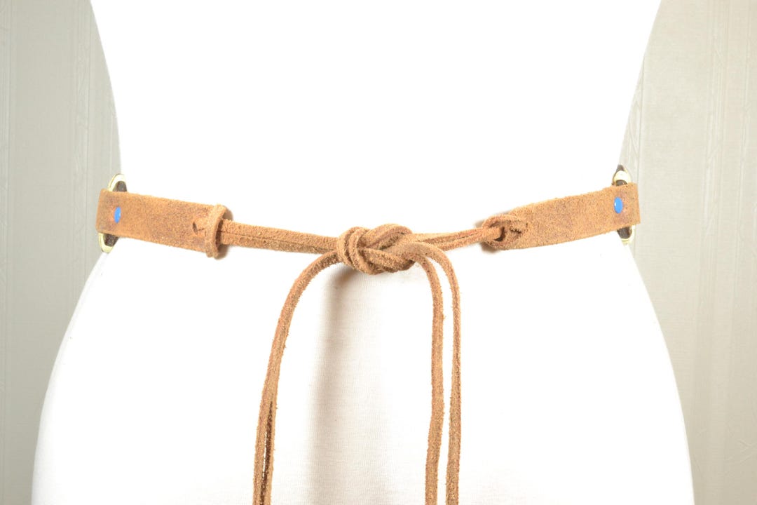 Vintage Tan Suede Belt, Colorful Stud Accents, Knotted Tie  display picture 1