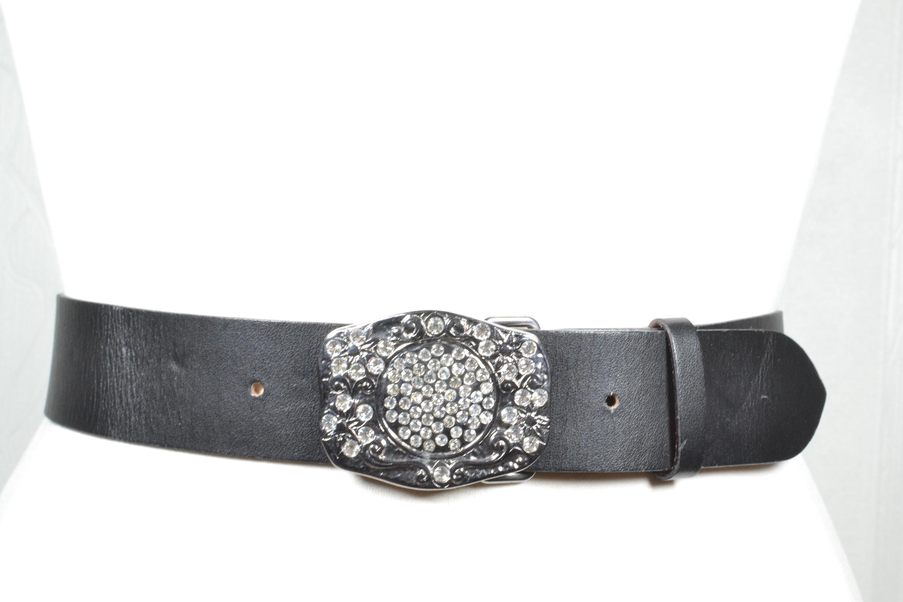 Vintage Bling Western Black Leather Belt With Rhinestone  display picture 3