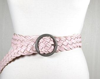 Cinturón de cuero trenzado rosa lavado, cinturón Barbie rosa