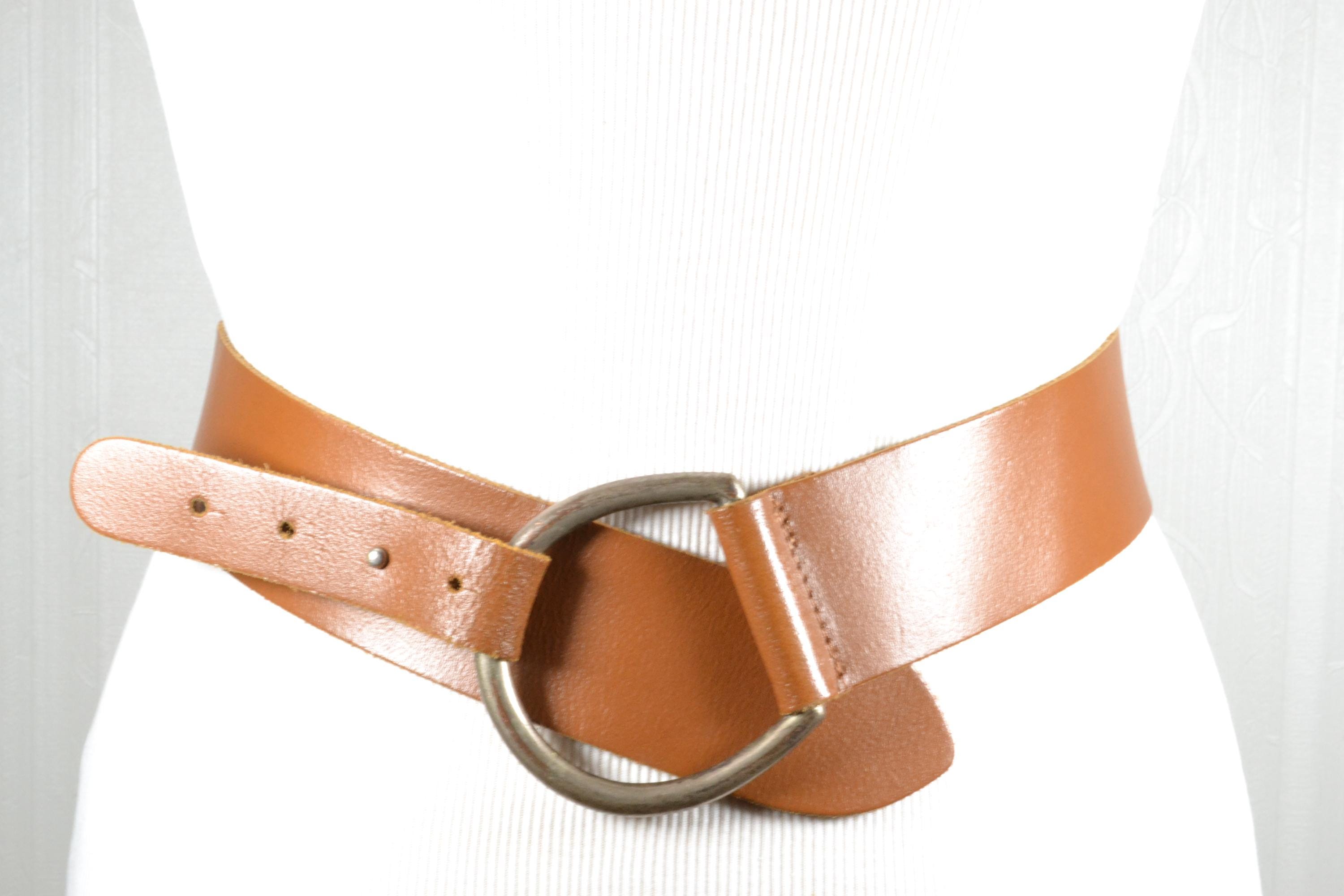 American Vintage Brown Leather Belt with Silver Accents Silver Creek Plain Brown Leather Belt with Brushed Silver  main image 3