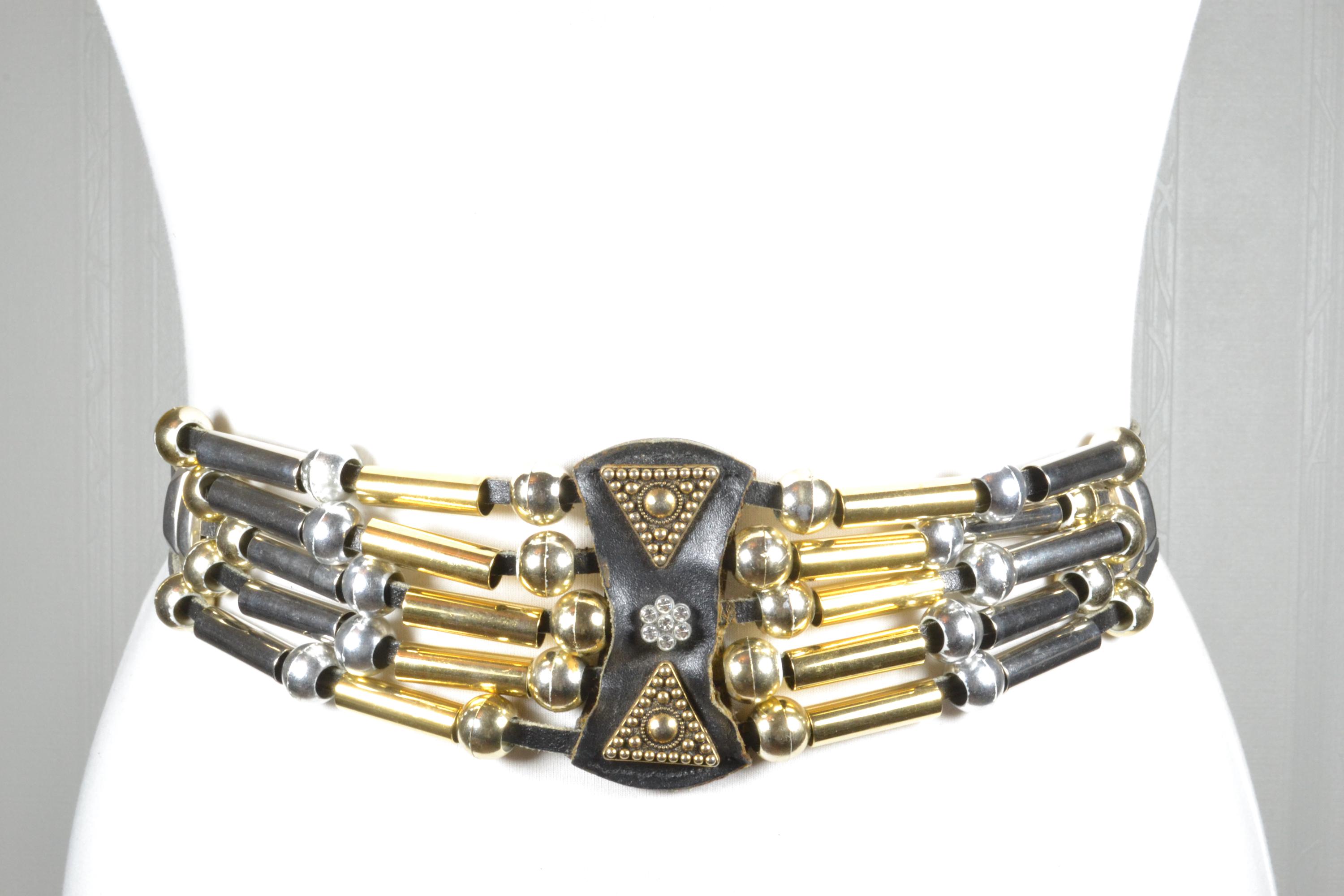 Vintage Multi-metal Statement Belt: Gold & Silver Tube  display picture 2