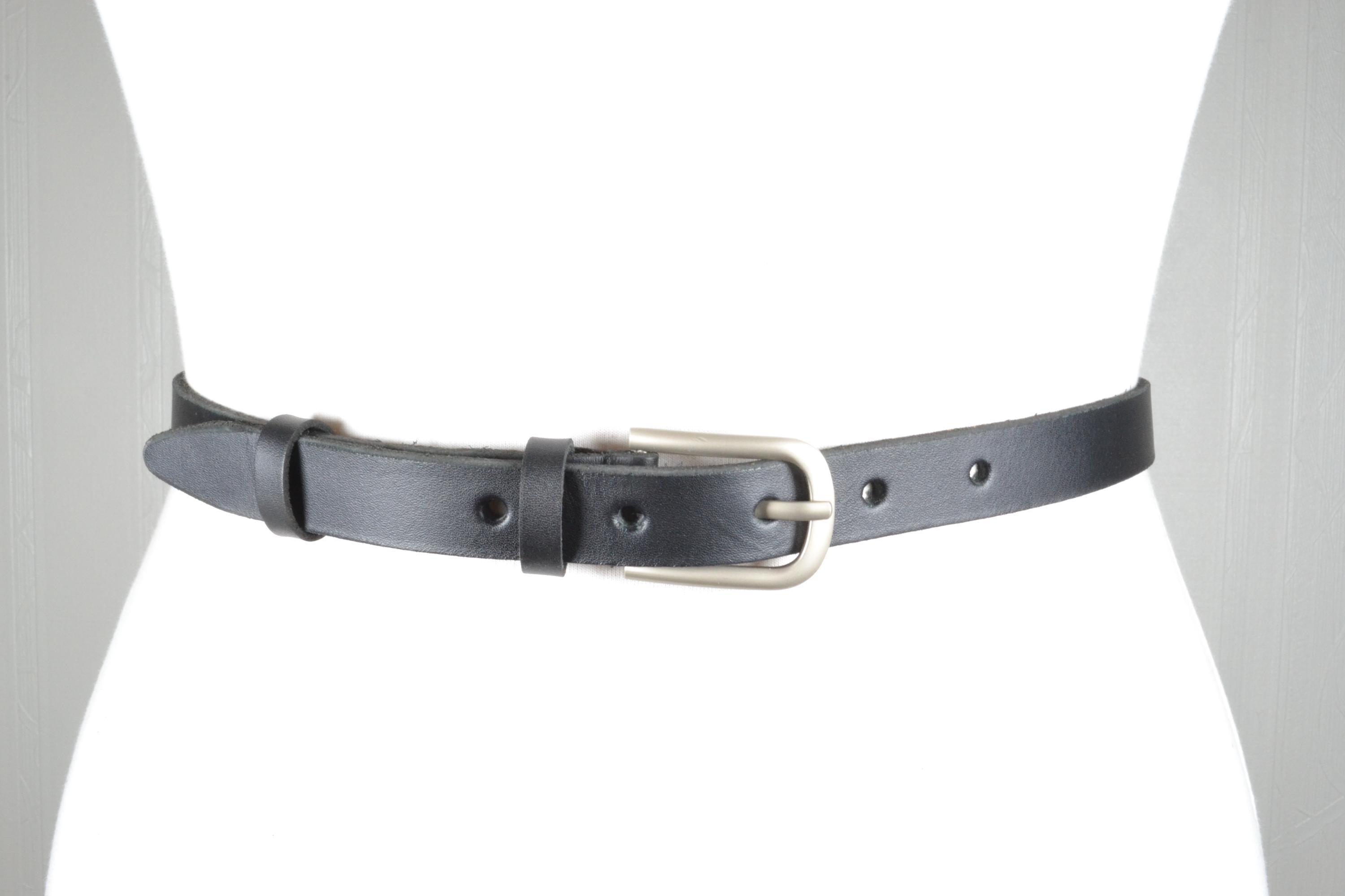 Vintage Skinny Black Leather Belt: Minimalist Silver Buckle  display picture 2