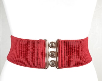 Vintage Ribbed Red Knit Corset Stretchy Belt for Women