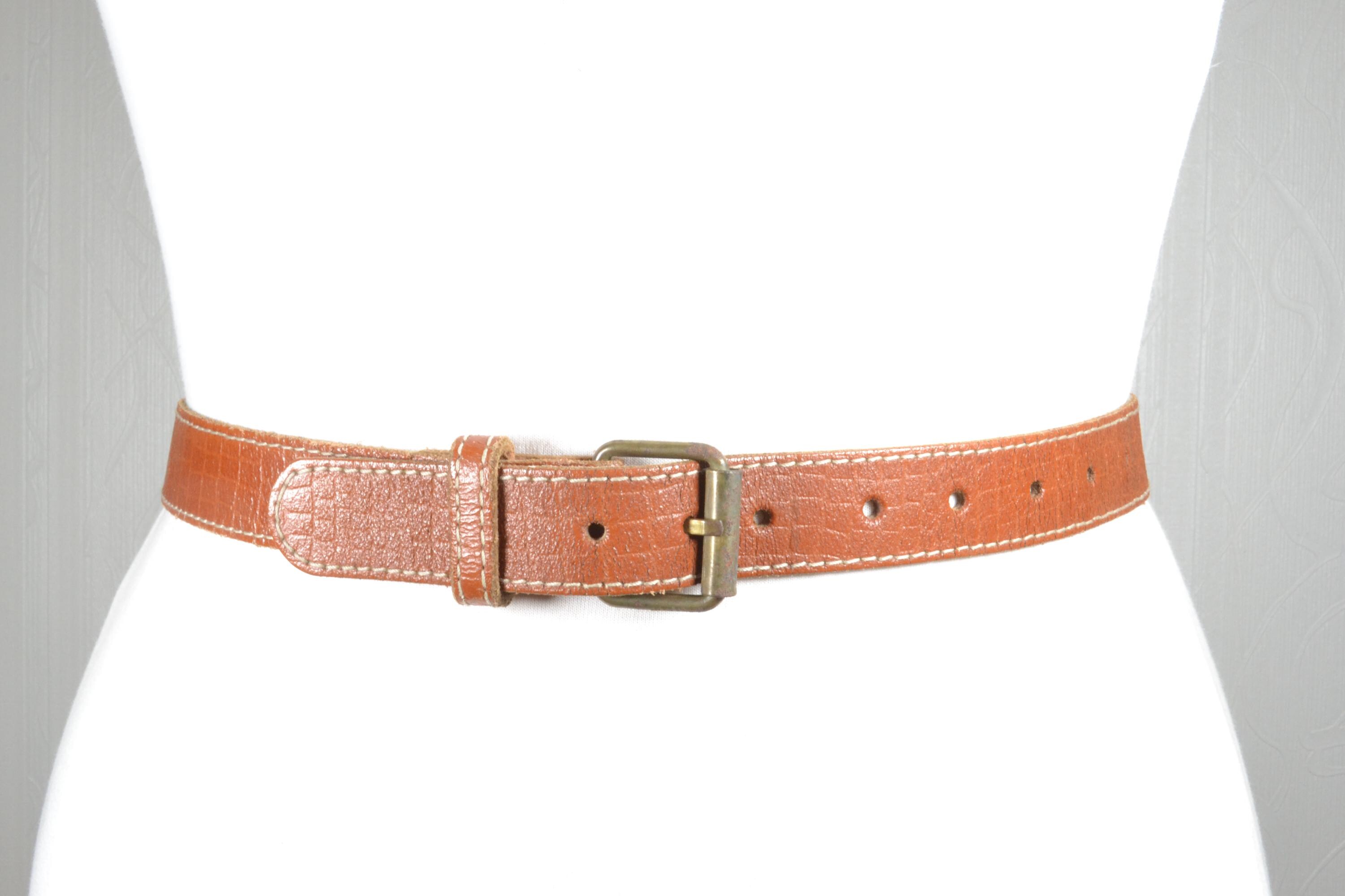 Vintage Tan Brown Leather Belt: Adjustable Brass Buckle  display picture 2