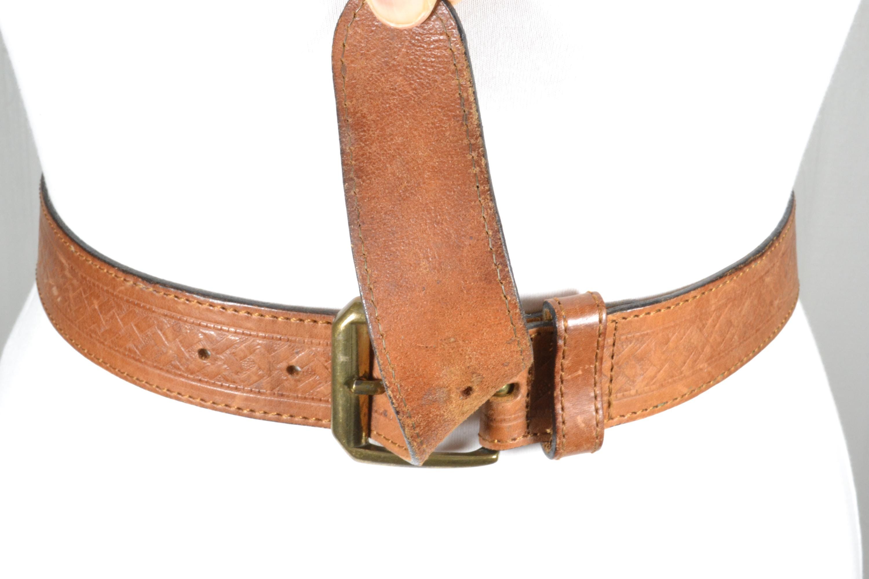 Vintage Tooled Leather Belt for Women, Brown Western Belt  display picture 3