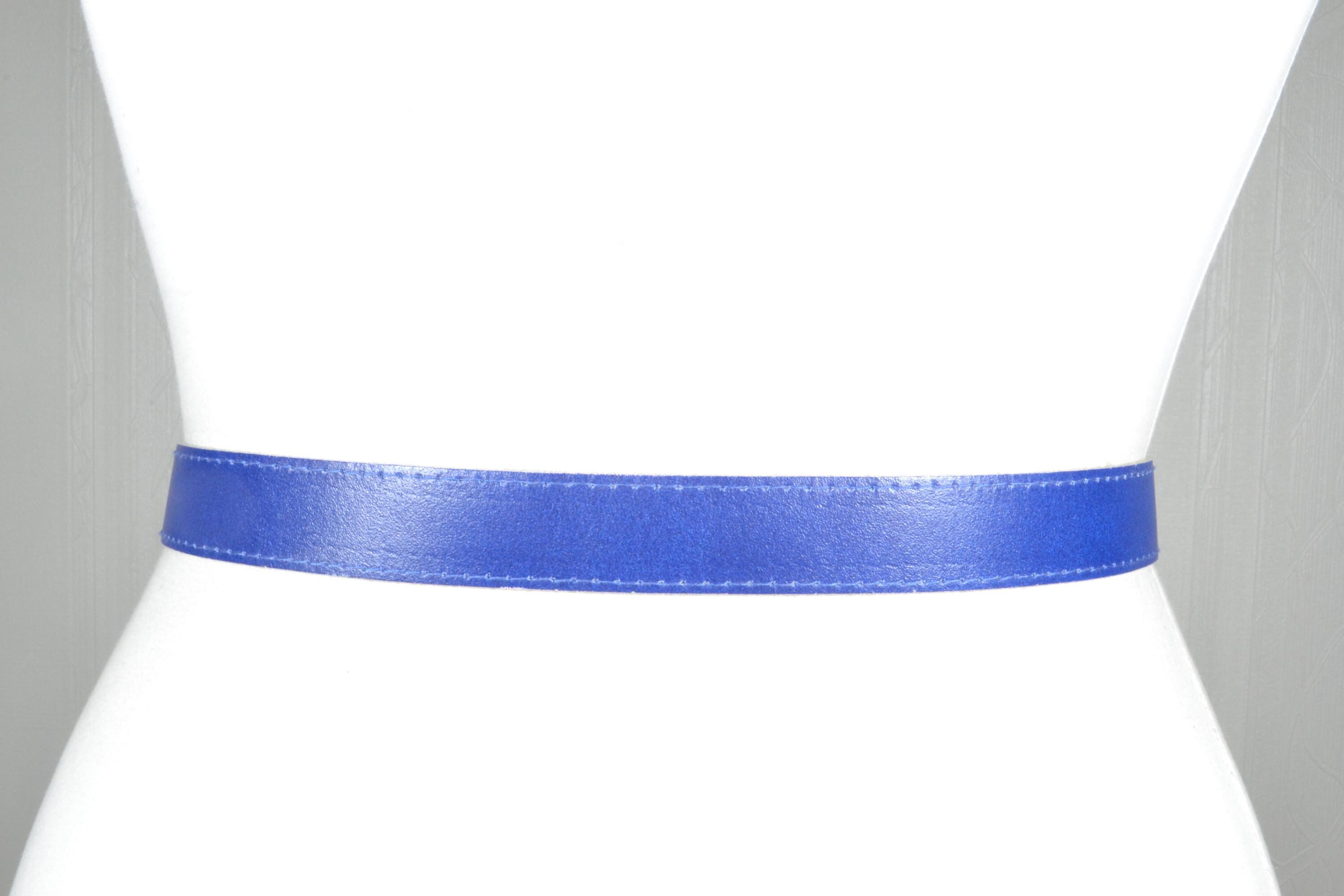 Ceinture Vintage Burton – Cuir Marine Bleu, Détails Dorés, Tour De Taille 70-80 Cm