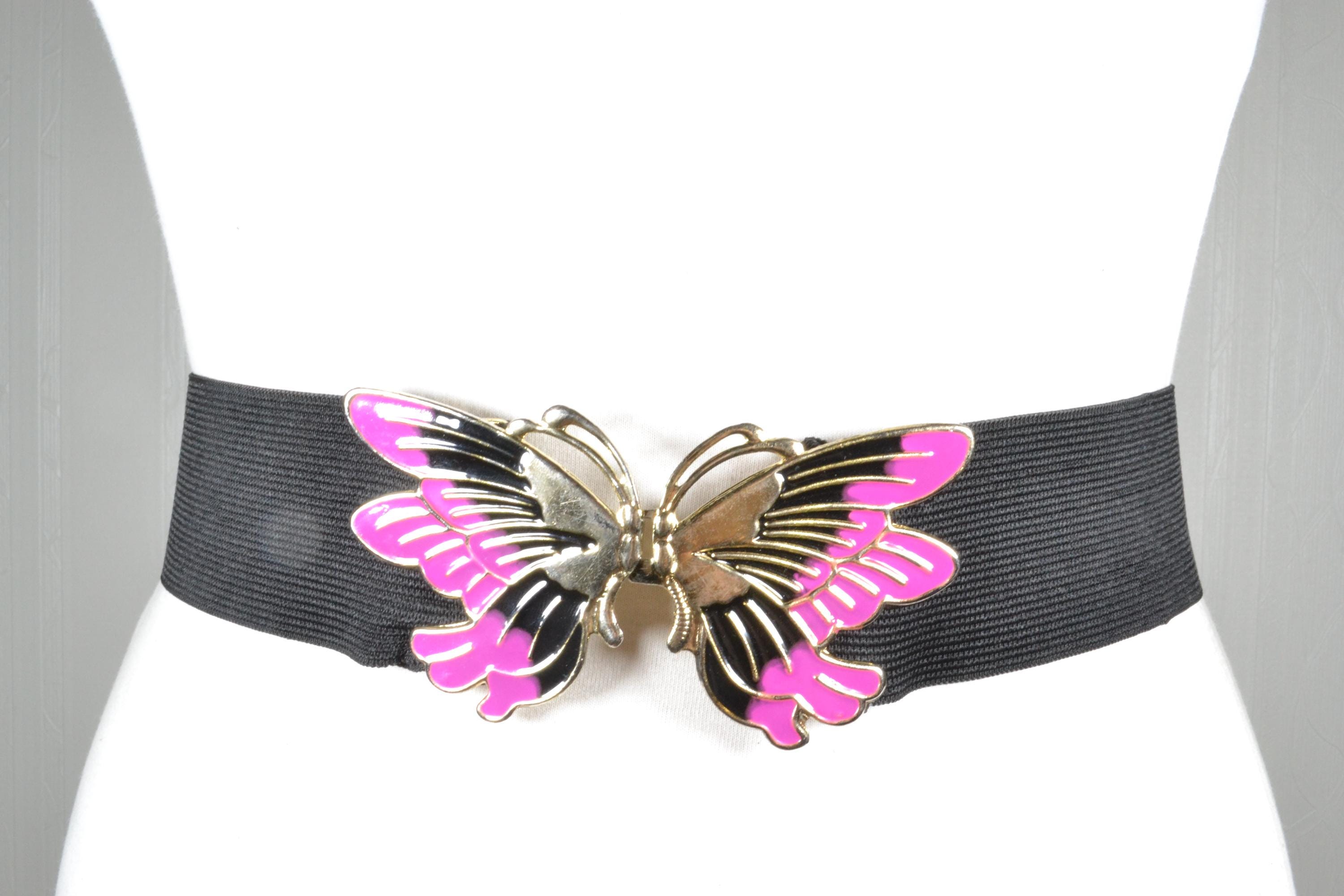 Vintage Black Elastic Corset Belt: Pink Butterfly Buckle - Etsy display picture 2