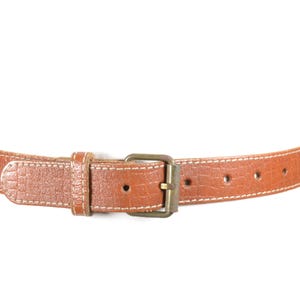 Tan Brown Leather Belt for Women, Adjustable Skinny Waist Belt with Brass Buckle, Vintage Genuine Textured Leather Belt, Classic Brown Belt