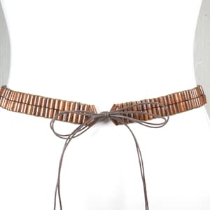 Brown Wooden Belt, Brown Wooden Beaded Tie Belt, Handmade Boho Waist Belt with Adjustable Cord Closure, Vintage brown wooden belt