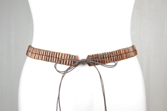 Vintage Brown Wooden Beaded Belt: Handmade Boho Tie Waist 