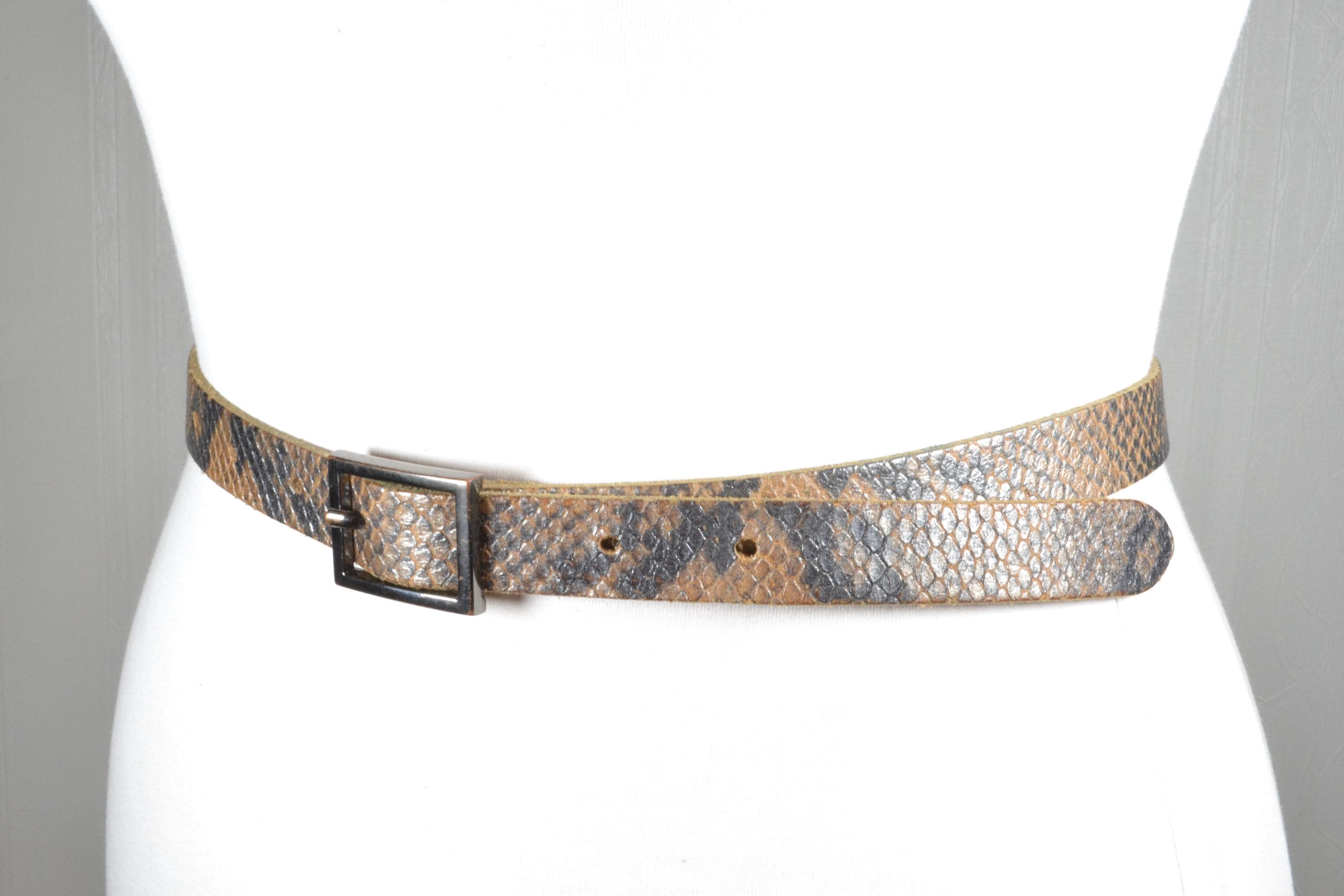 Vintage Skinny Snakeskin Brown Leather Belt, Western Boho - Etsy display picture 2