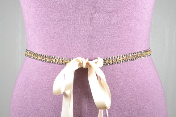 Antique Crystal Rhinestone Belt Buckle W/ Orange & Cream Silk Ribbon Tie Crystal Vintage Belt Buckles for sale | eBay main image 2