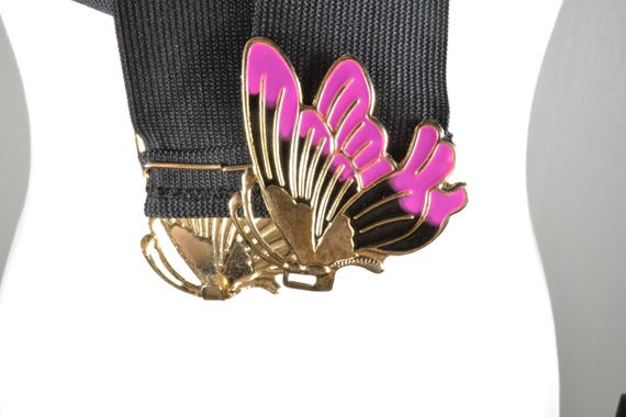 Vintage Black Elastic Corset Belt: Pink Butterfly Buckle - Etsy
