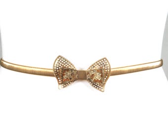 Vintage Gold Metal Bow Adjustable Elastic Belt