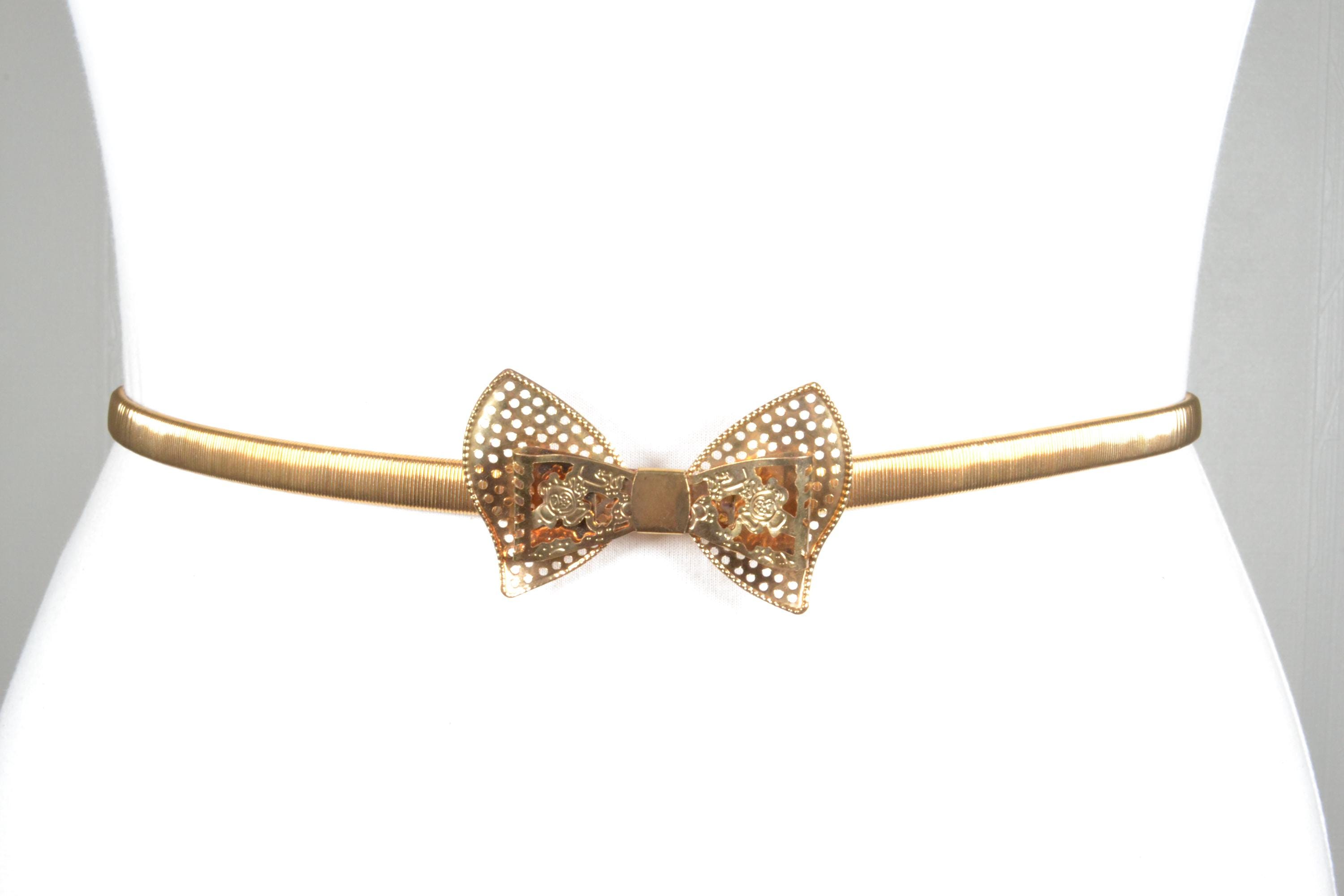Vintage Gold Metal Bow Adjustable Elastic Belt - Etsy