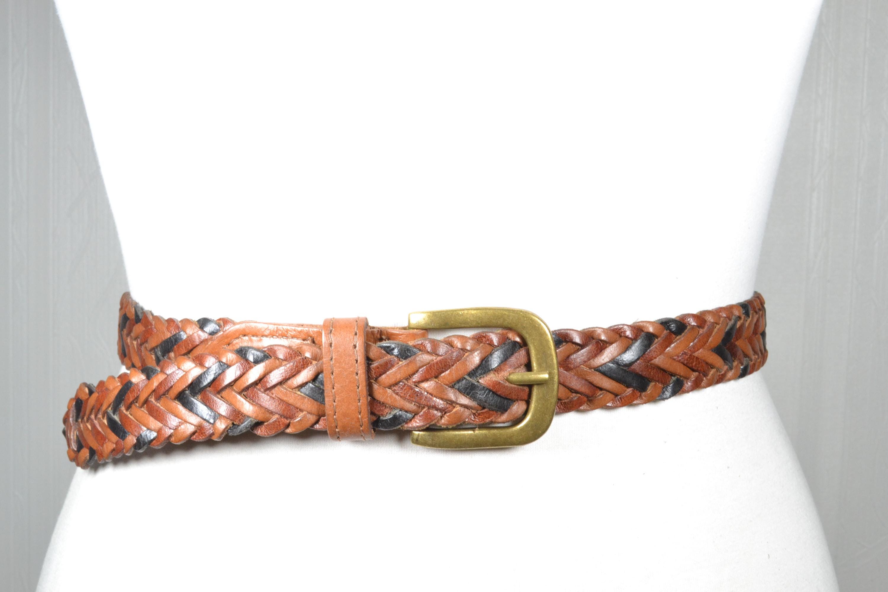 Vintage Boho Braided Leather Belt Oversized Engraved Statement Buckle Western 46 Belts.com Floral Engraved Embossed Tooled Western Genuine  main image 4