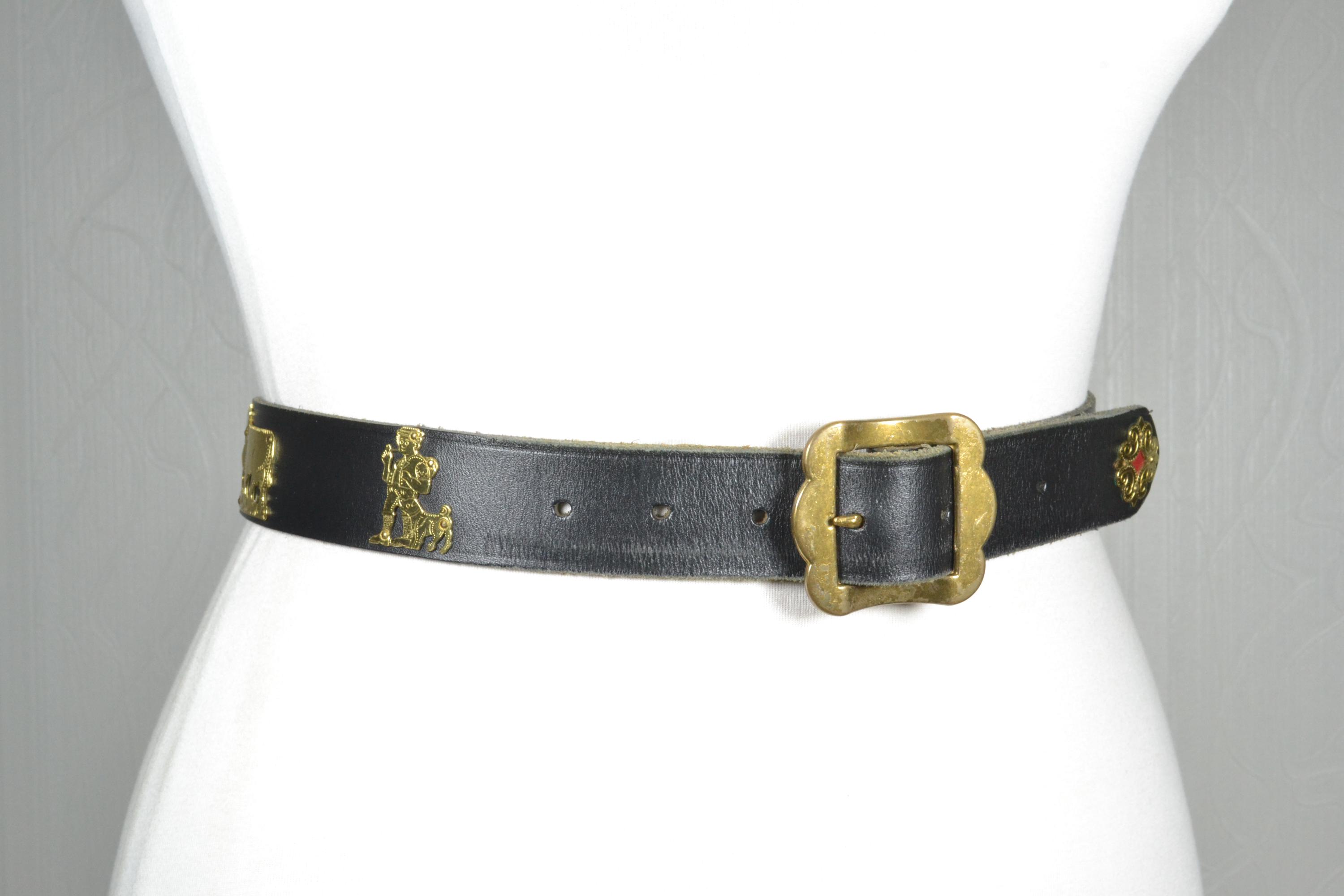 Cocobelle Beckys Black Leather Belt Gold Buckle hook western vintage OS boho hip Western Concho Belts | Genuine Leather main image 3