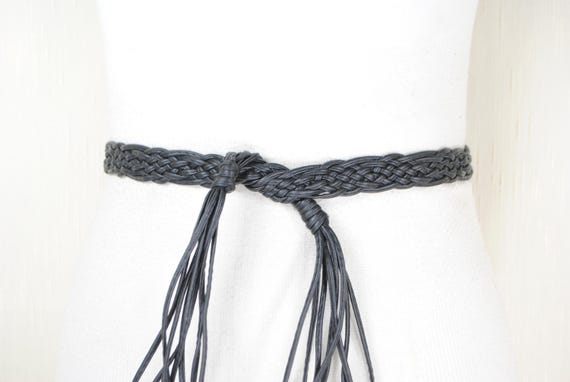 Black Braided Leather Fringe Belt: Tie up Waist - Etsy Israel display picture 2