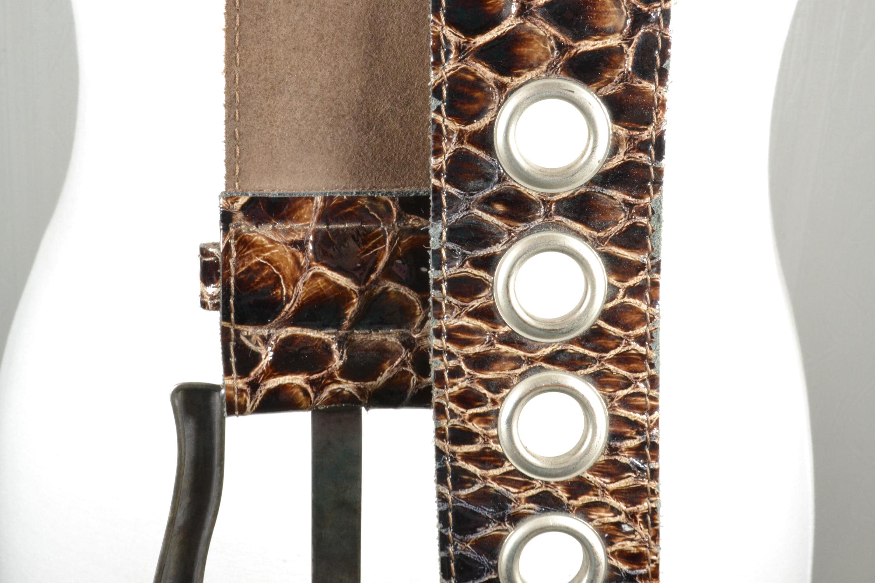 Vintage Croc Embossed Brown Leather Belt With Grommets, Wide  display picture 2