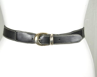 Vintage Leather Braided Waist Belt with Round Buckle - Black Women main image 4