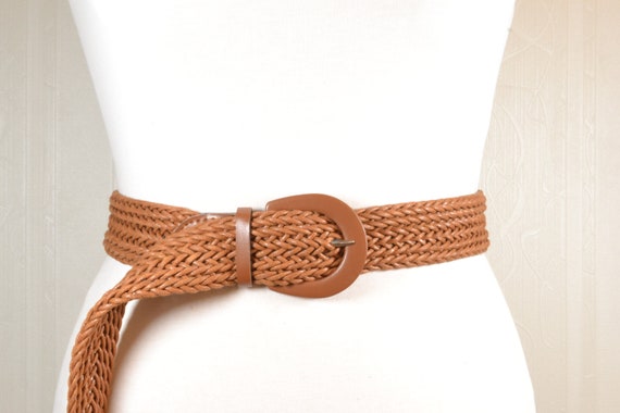 VTG Braided White Canvas Belt with Brown Leather Accents coastal nautical Braided Canvas Leather Belt stylish Woven Belt for Men  main image 2