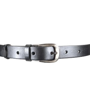 Black Leather Belt for Women, Black Minimalist Thin Waist Belt, Adjustable Genuine Leather Belt with Classic Buckle