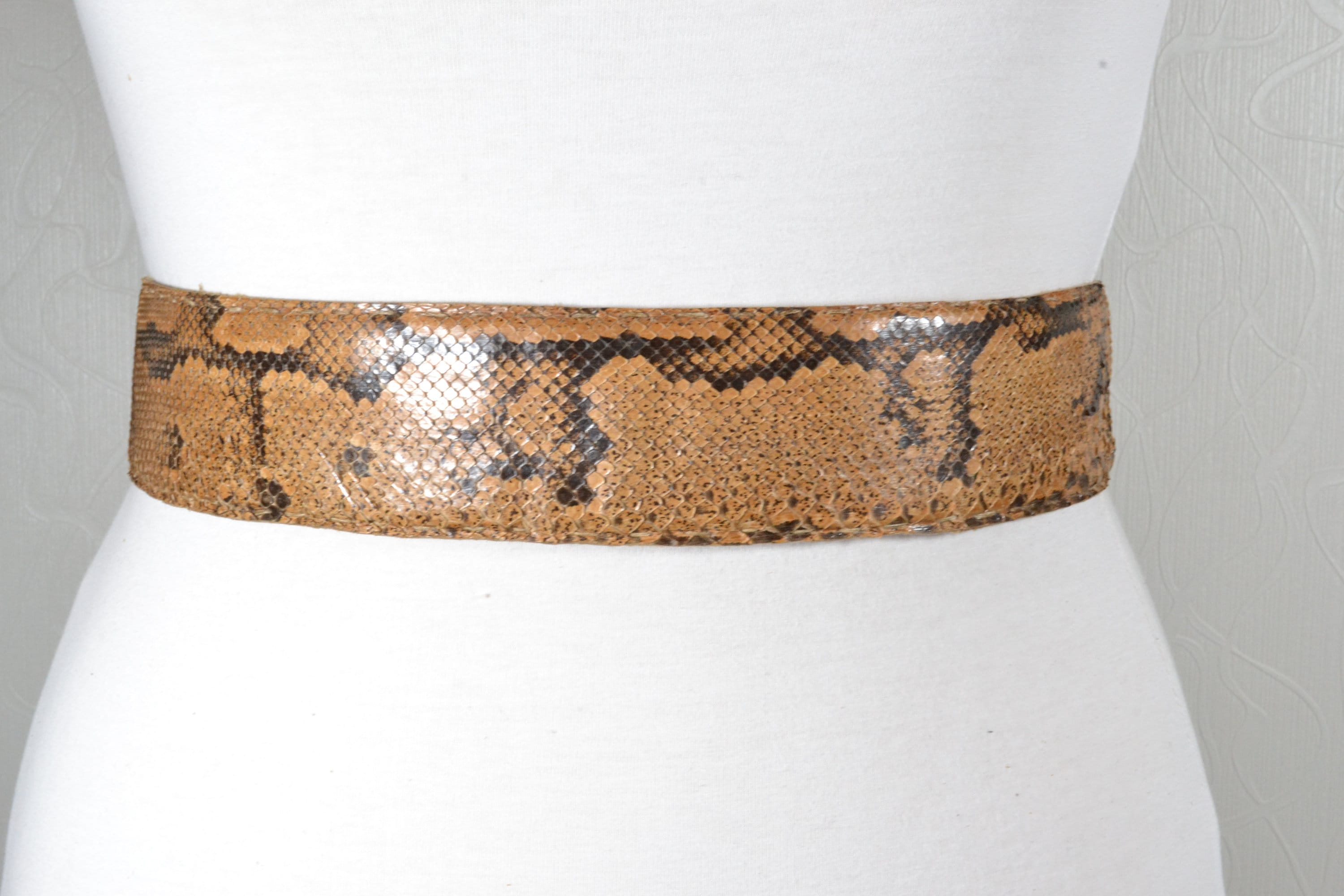 Vintage Brown Python Skin Belt: Wide Rectangular Buckle - Etsy