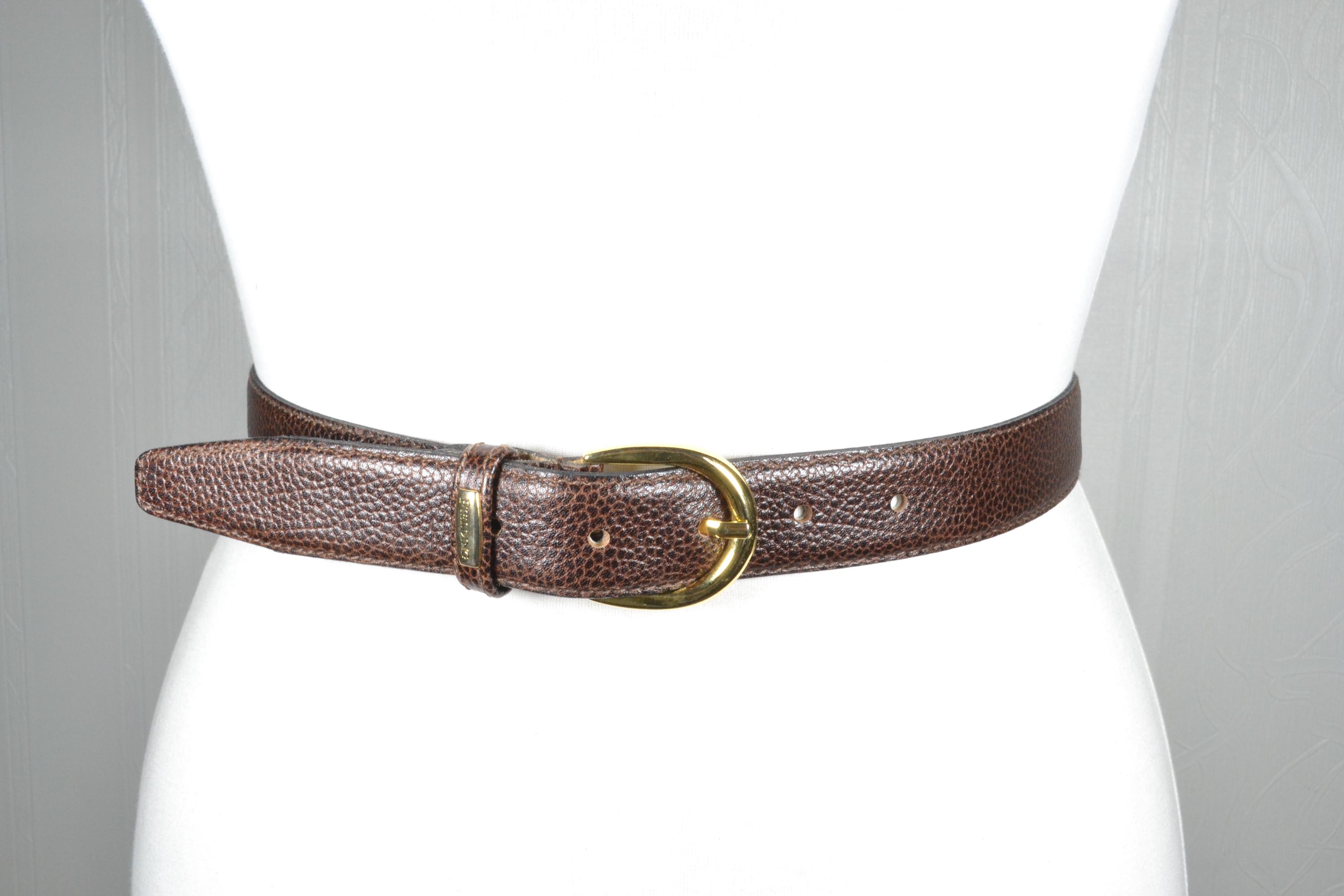 Vintage Brown Textured Leather Belt With Classic Gold-tone  display picture 1