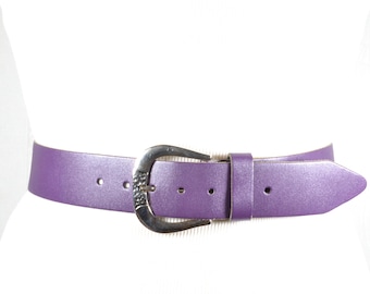 Vintage 1960s Purple Belt With Brass Buckle / 60s Mod Cinch 