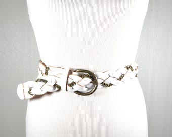 Vintage Wide White Braided Leather Belt for women, glam rock fashion