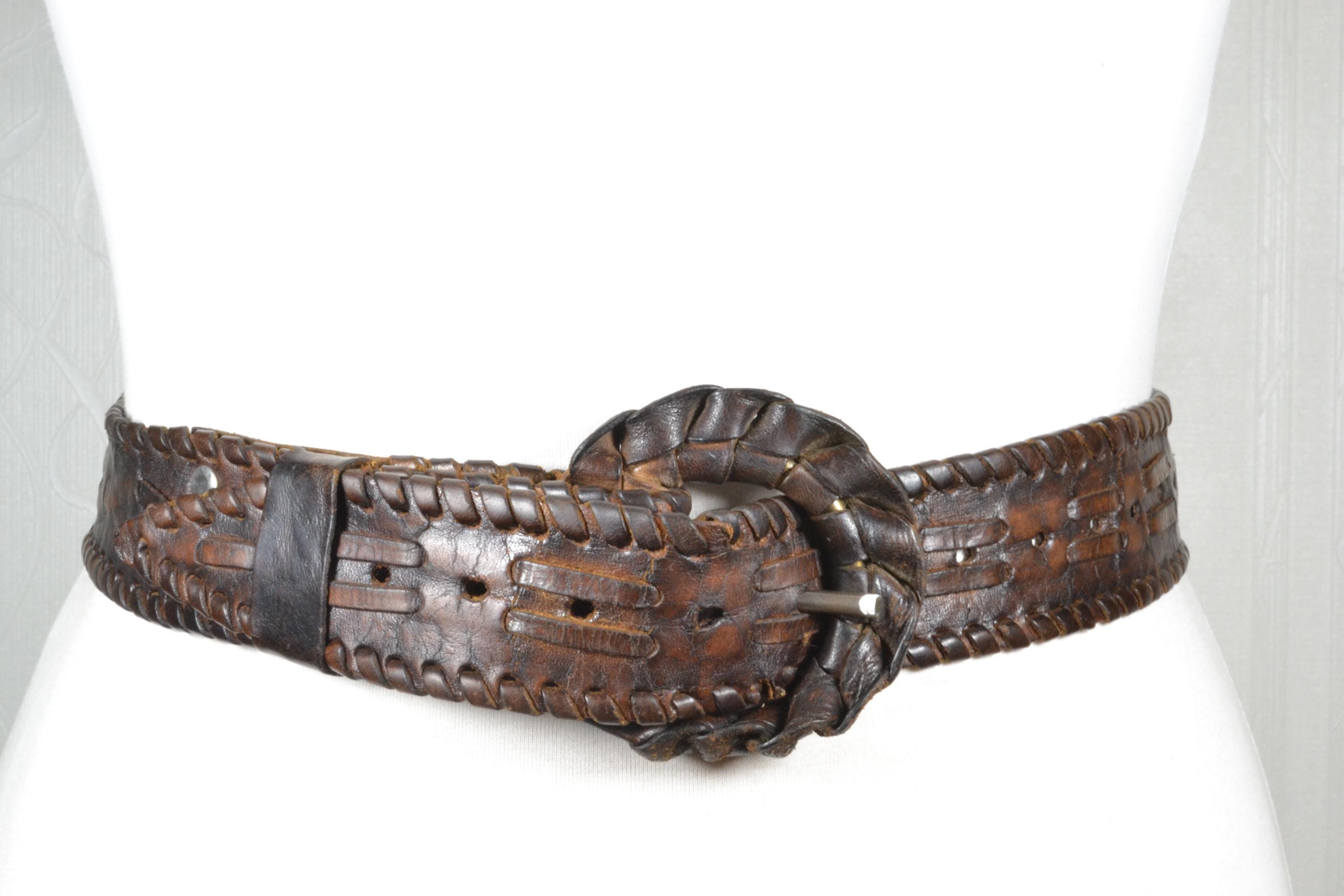 Wide Brown Genuine Leather Woven Belt Braided Western Boho Large Braided Leather Belt Boho, Wide Waist Belt, Genuine  main image 4