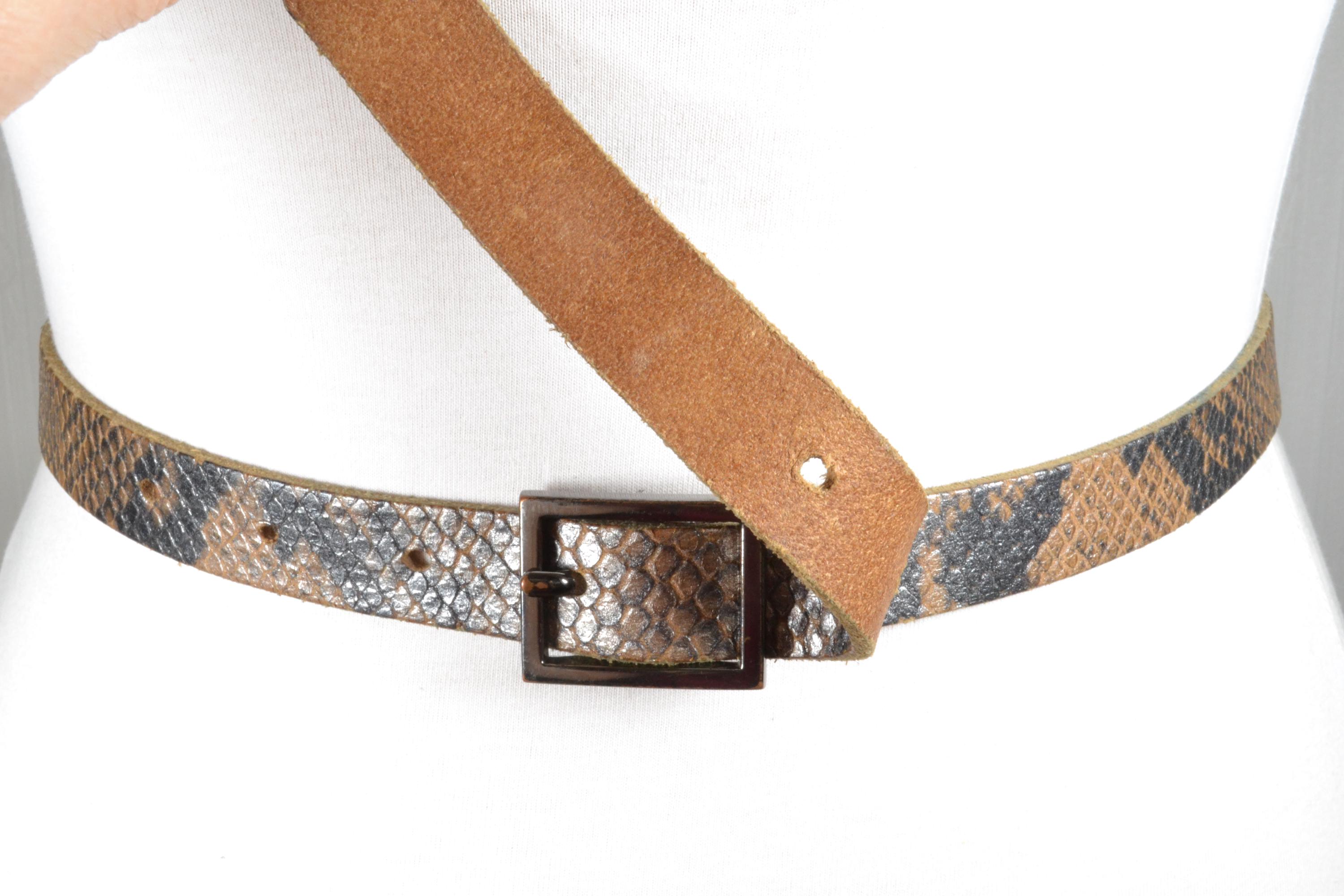 Vintage Skinny Snakeskin Brown Leather Belt, Western Boho - Etsy display picture 2