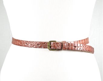 Vintage Skinny Brown Leather Belt: Tanned Leather, 42" Long