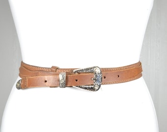 ブラウンレザー トニーラマ ウエスタンベルト シルバースクロール