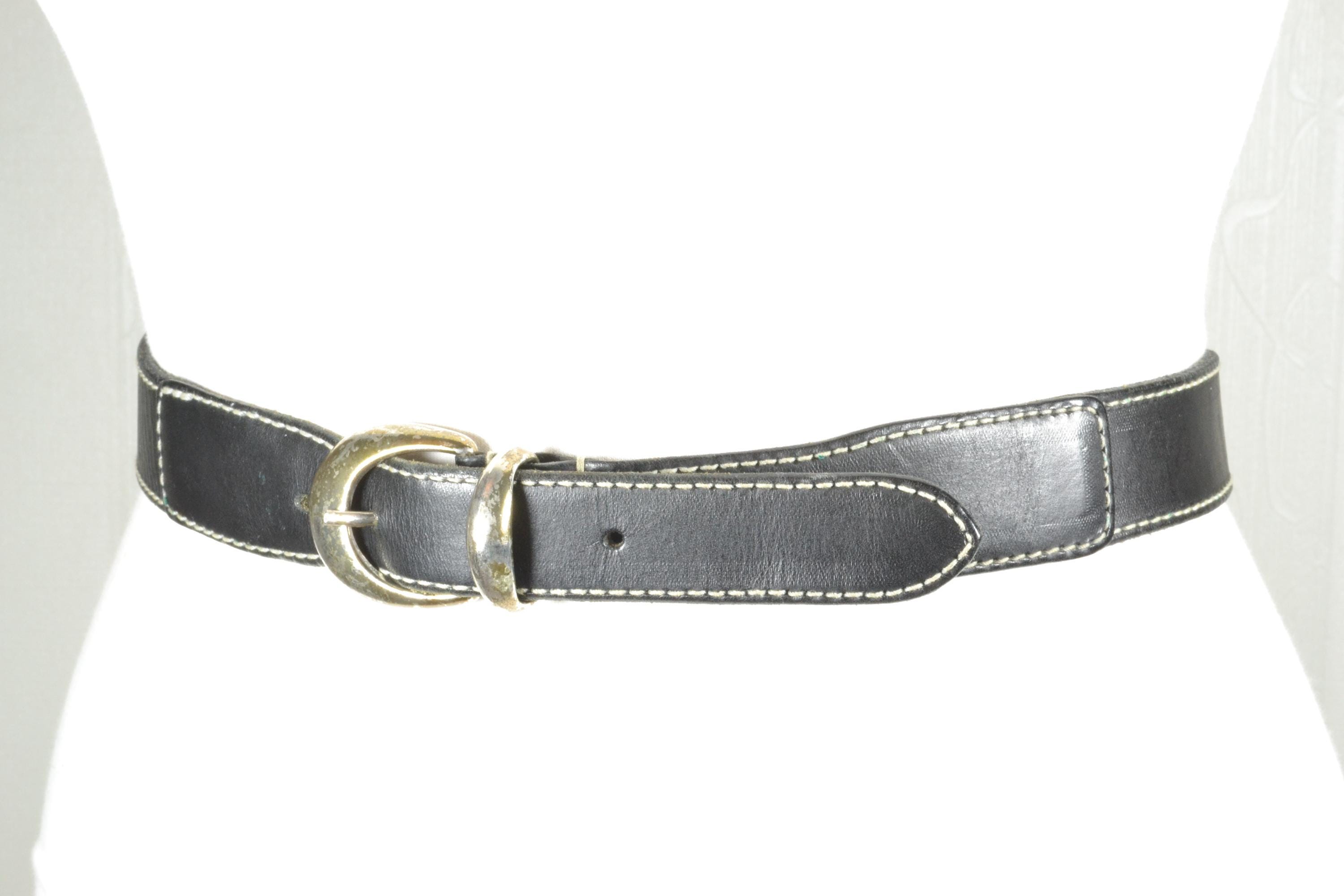 Vintage Western Black Leather Belt With Silver Buckle and 