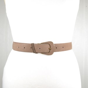 Brown Beige Suede Women&#39;s Belt with Oval Buckle – Stylish High-Waist Belt for Dresses, Jeans, and Pants