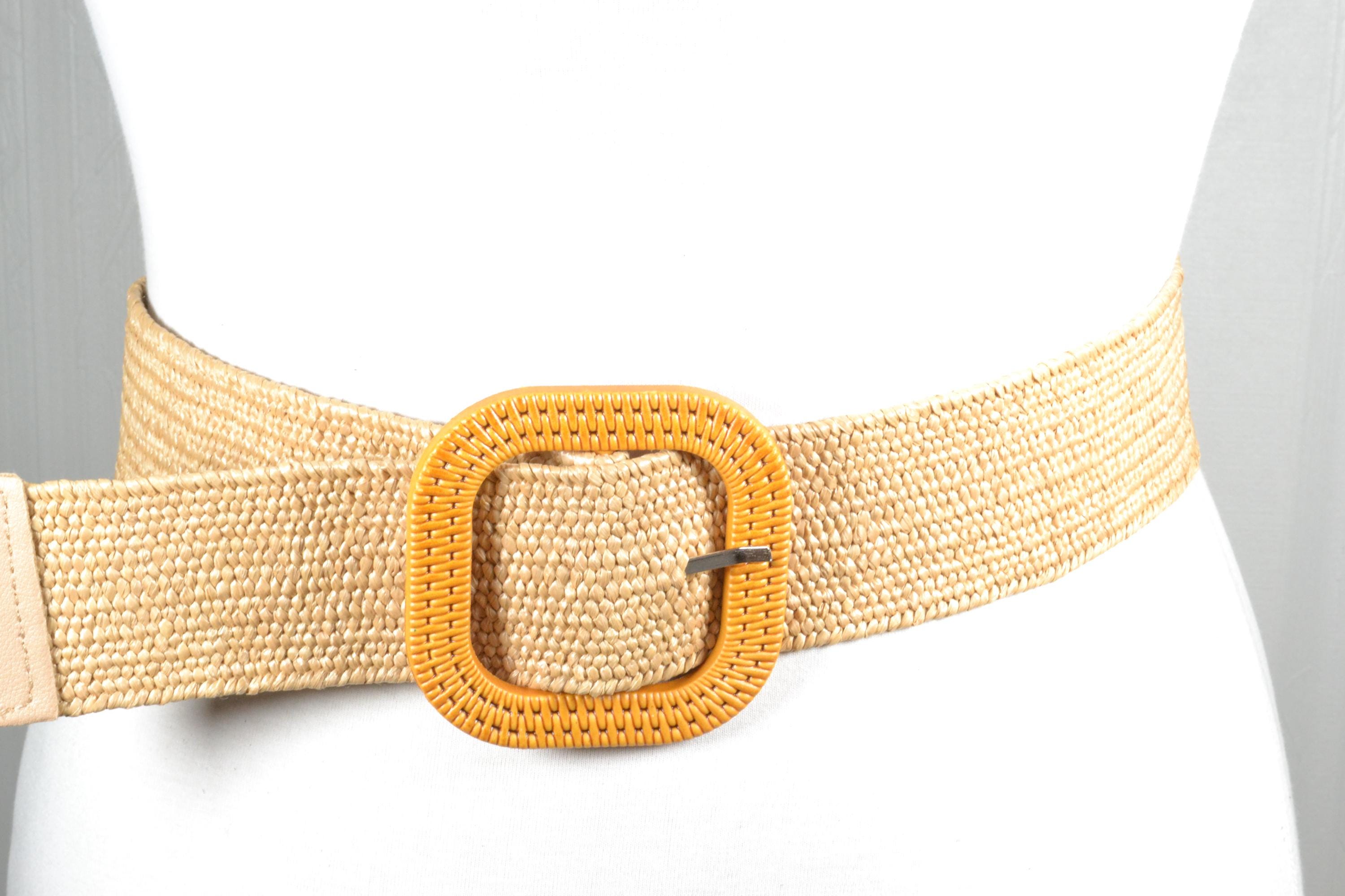 Beige Woven Belt with Square Wood-Tone Buckle Torino Italian Woven Leather & Rayon Casual Belt Taupe  main image 4