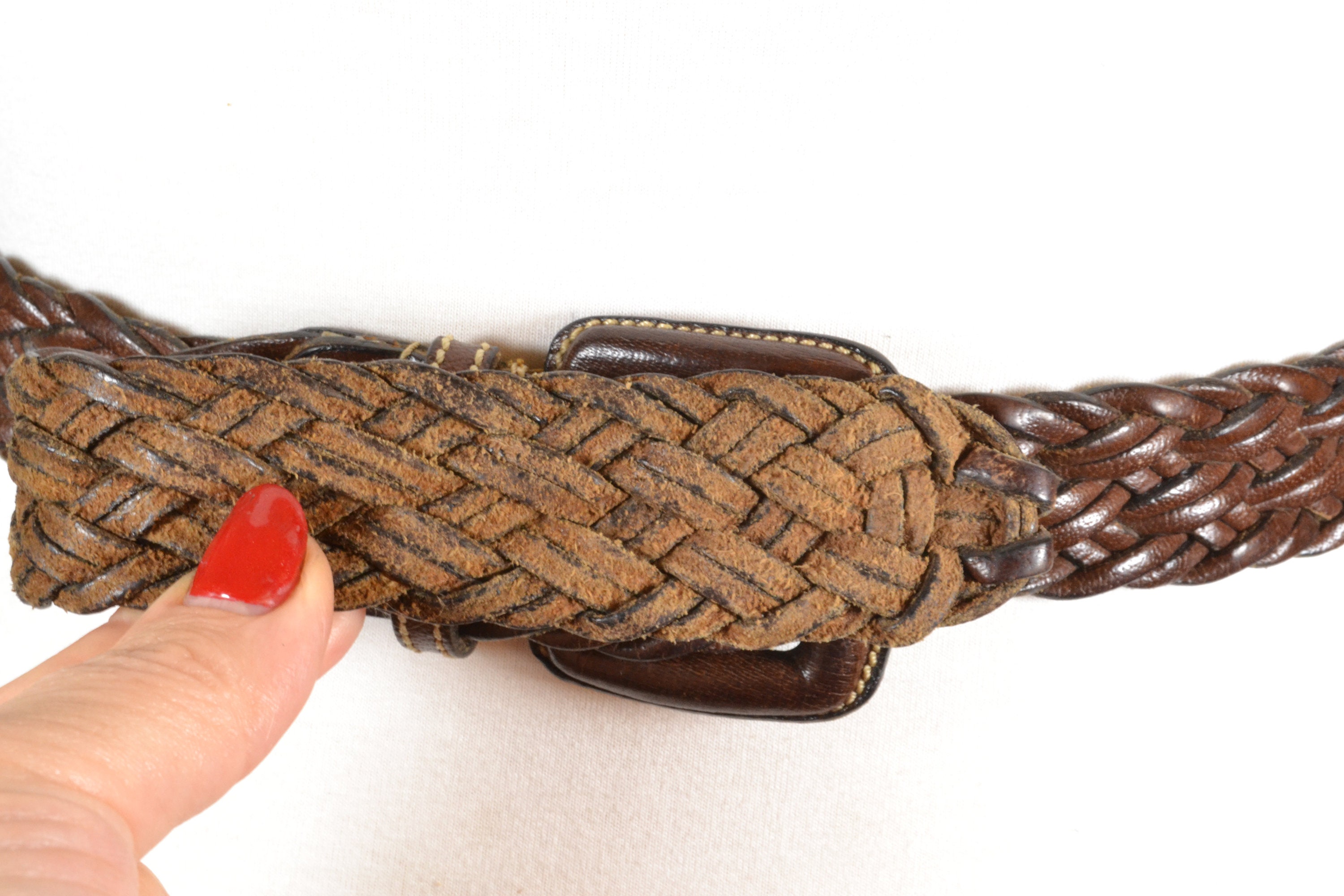 Vintage Boho Bohemian Braided Brown Leather Belt With 