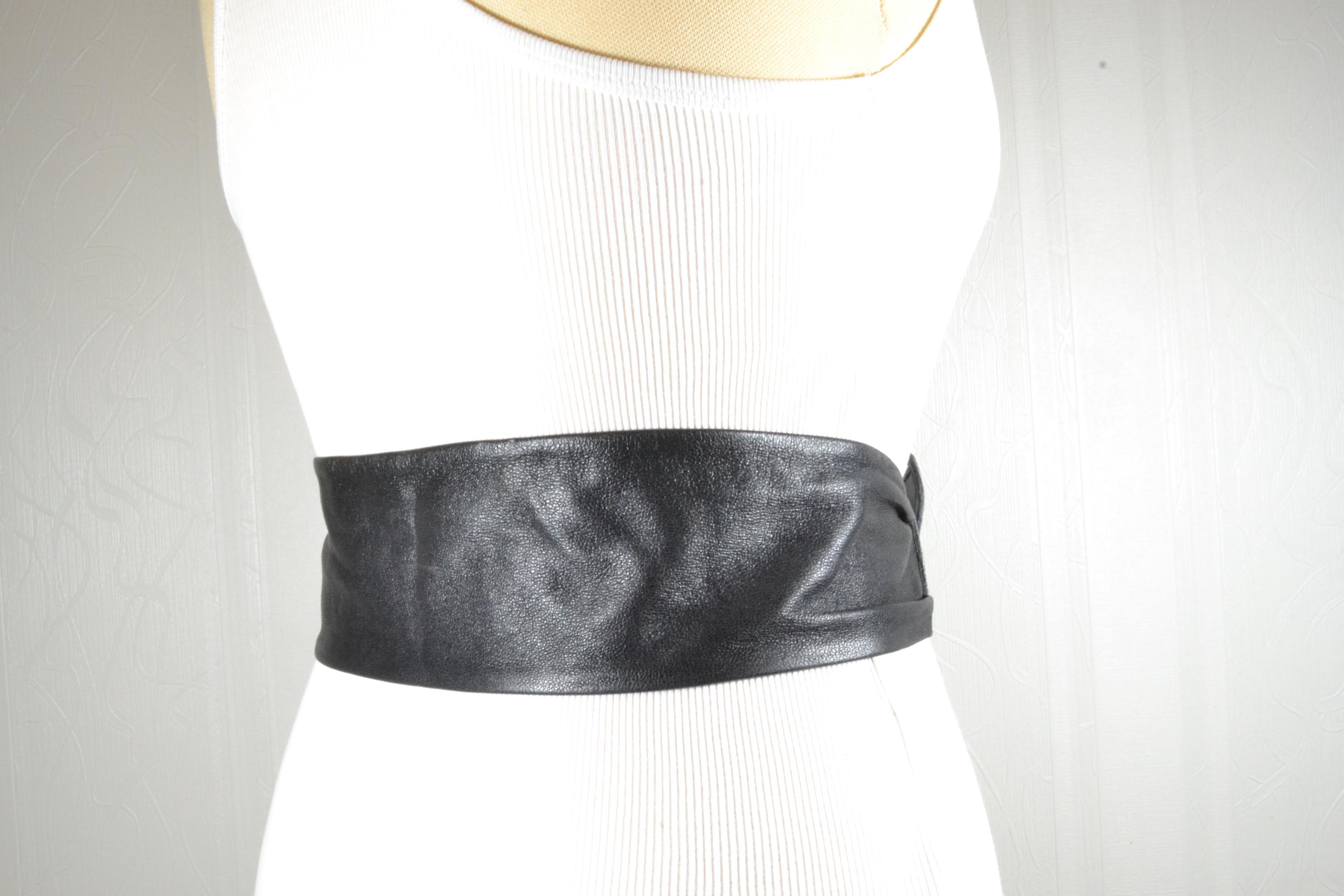 Vintage Wide Black Waist Belt with Art Deco Buckle Vintage Silver Metal Rhinestone Belt Buckle with Black Gross  main image 2