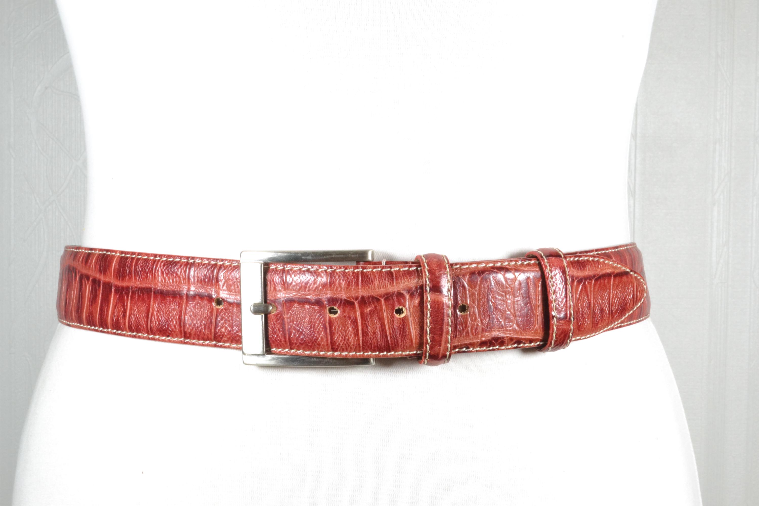 Vintage Embossed Italian Croco Brown Leather Belt size M Dark Brown Crocodile Embossed Leather Belt | Le Alfré main image 2