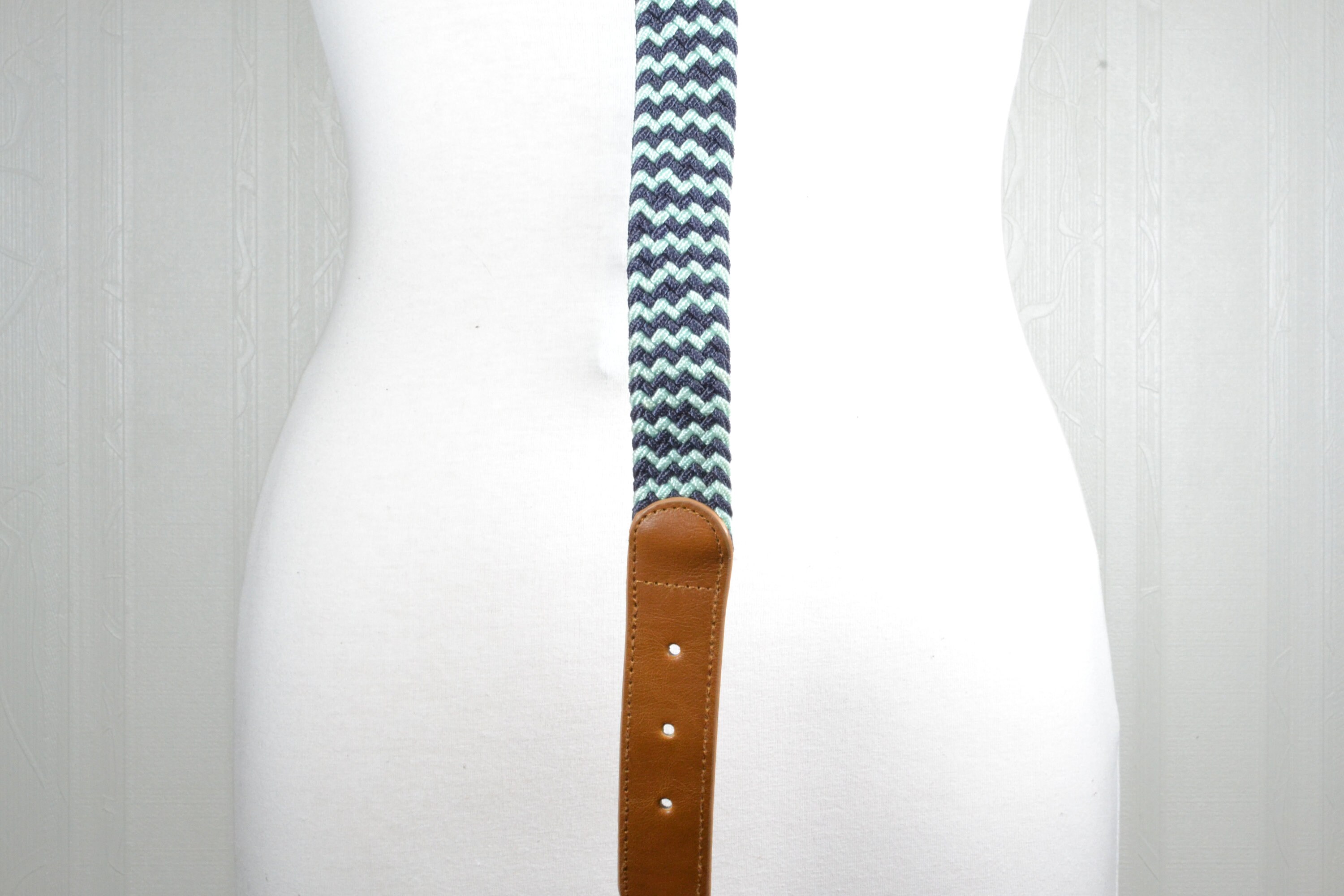 Vintage Boho Woven Blue and Green Braided Fabric Belt With  display picture 2