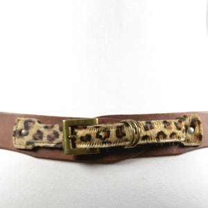 Wide Brown Leather Belt with  Brass Buckle, Brown Leaopard Belt, Brown Fur Belt, Brown Corset Belt, Unique Buckle Belt